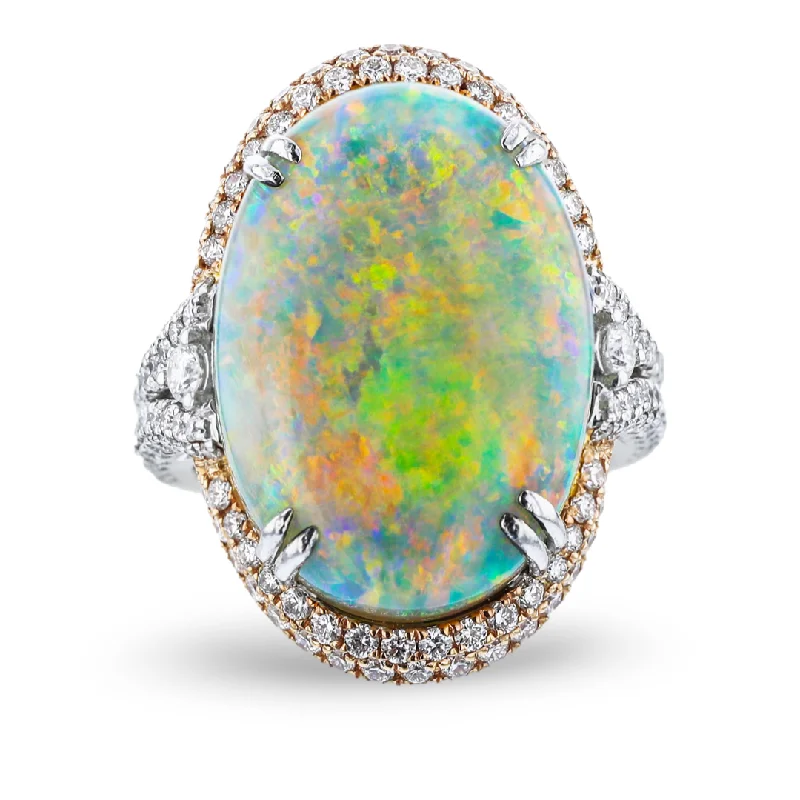 JULEVE 18KT GOLD 12.41CT AUSTRALIAN OPAL & 1.30CTW DIAMOND HALO RING