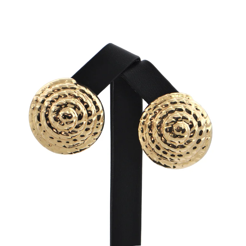 Vintage Hollow 14k Gold Large Round Puffed Earrings