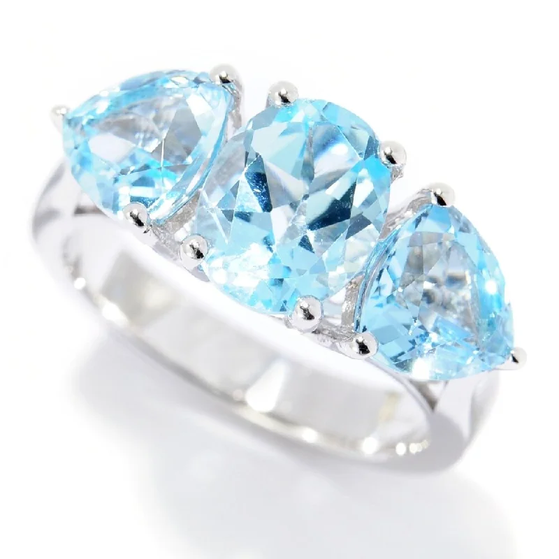 Sterling Silver Oval & Trillion Swiss Blue Topaz Ring