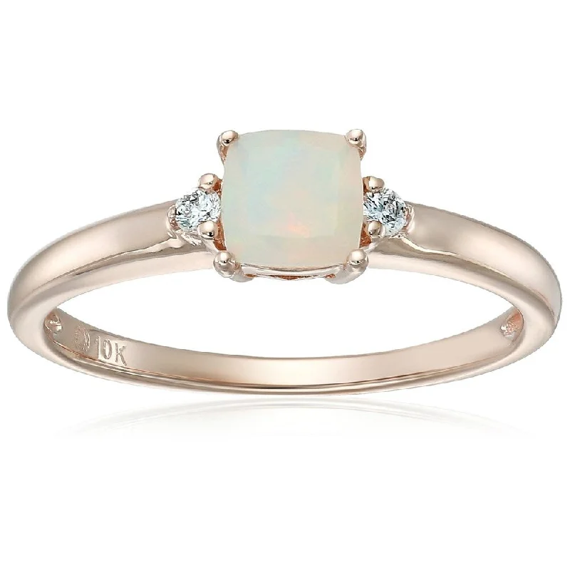 10k Rose Gold Ethiopian Opal and Diamond Accented Ring, Size 7 - White