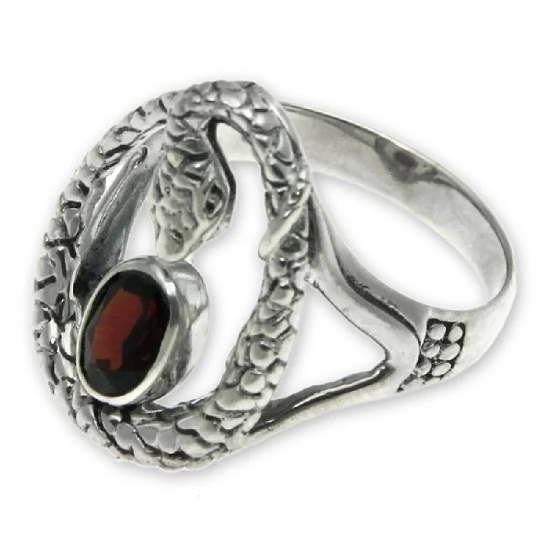 Garnet single stone ring Rainforest Goddess