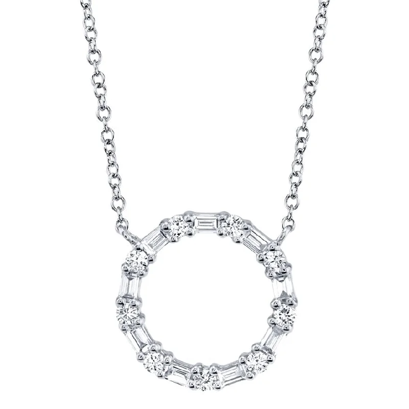 14KT GOLD .29 CTW BAGUETTE & ROUND DIAMOND CIRCLE NECKLACE