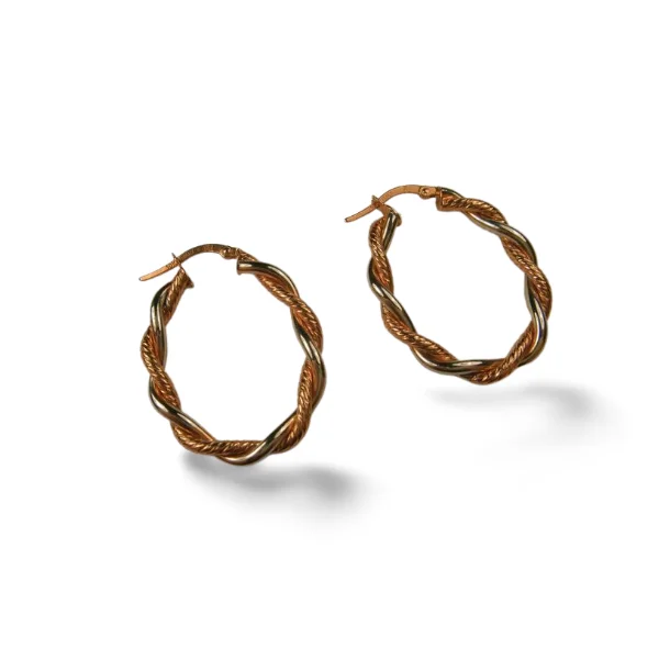 Beautiful 14K 2-toned White Gold Pink Rose Gold Braided Hoop Earrings