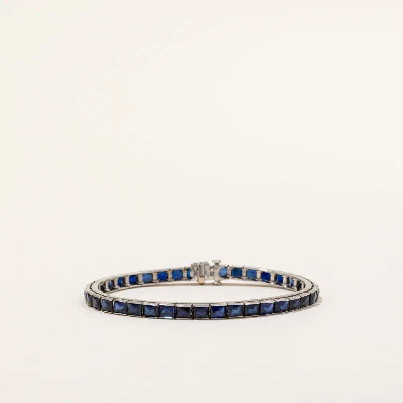 Synthetic Sapphire Tennis Bracelet | 14.00ctw | 7" |