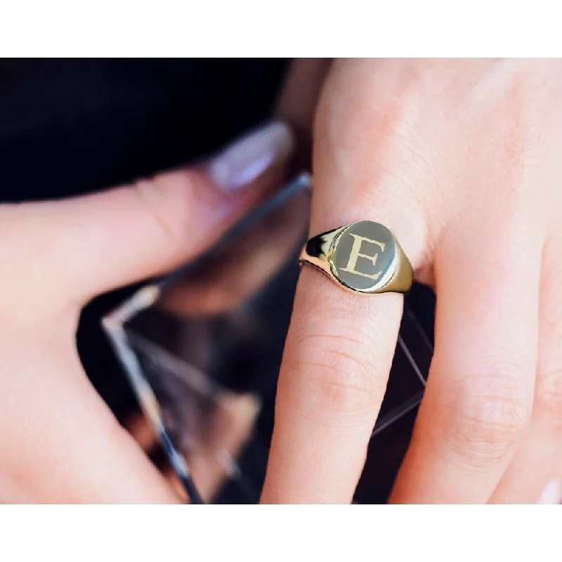 Annello by Kobelli 14k Yellow Gold Personalized Initials Oval Signet Ring - Times