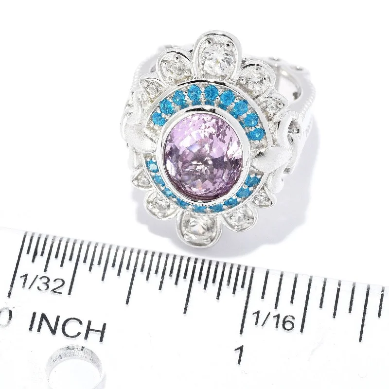 Dallas Prince Designs 4.10ctw Sterling Silver Kunzite, Neon Apatite & White Zircon Ring