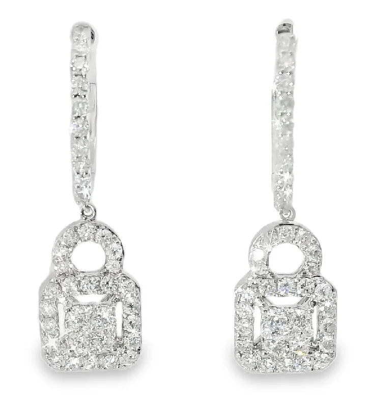 Stunning Designer 14K White Gold 1.5 Carats Diamond Drop Hoop Dangle Earrings