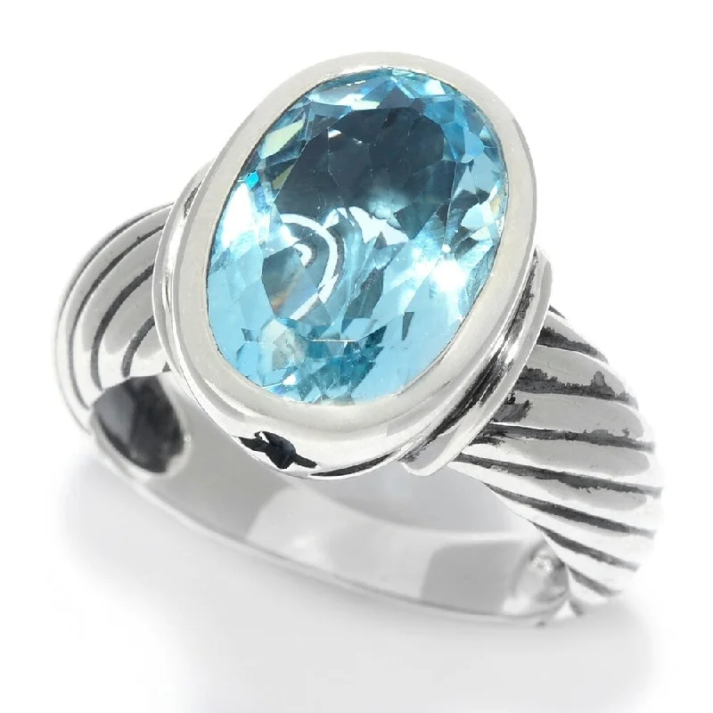 Sterling Silver 5.00ctw Oval Swiss Blue Topaz Rope Textured Ring