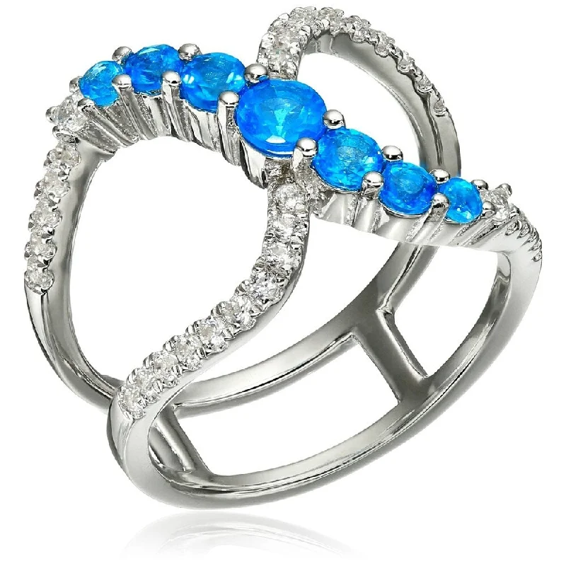 Sterling Silver Neon Apatite & Created White Sapphire Ring, Size 7 - Blue