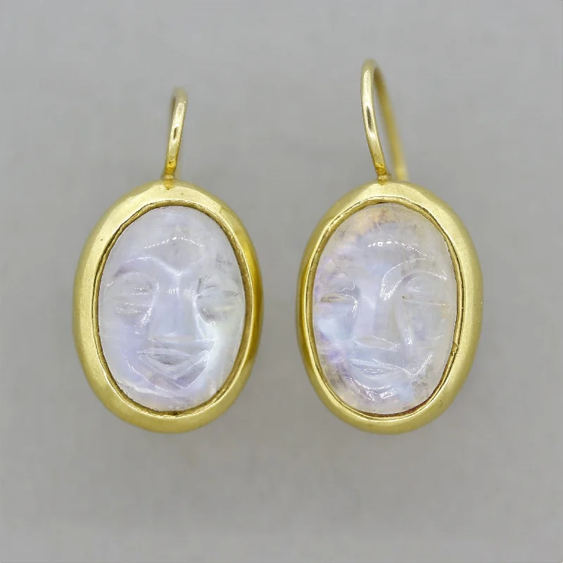 Moonstone Cameo Gold Earrings