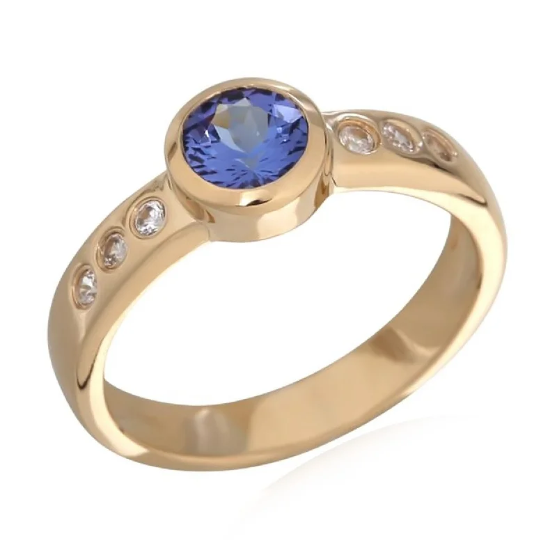 14Kt Yellow Gold Tanzanite and White Natural Zircon Ring