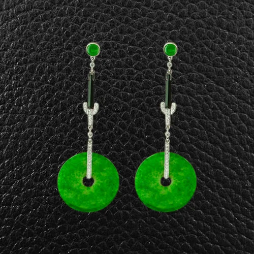 Jade, Onyx & Diamond Earrings