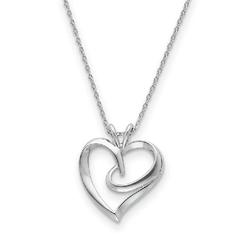 Rhodium Plated Sterling Silver Hugging Heart Necklace, 18 Inch