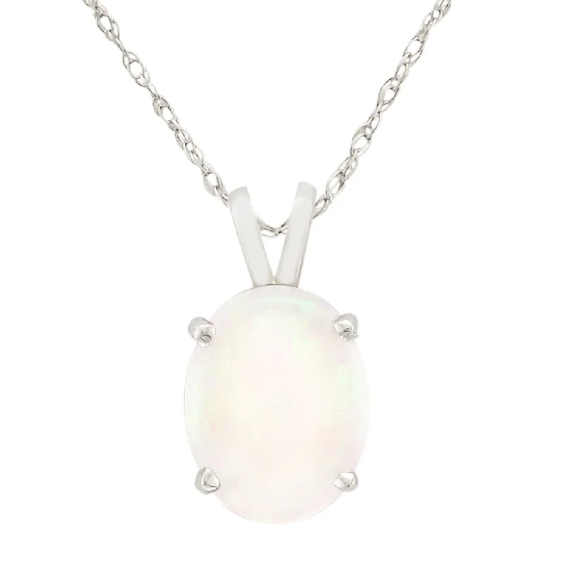 14KT WHITE GOLD OVAL OPAL NECKLACE