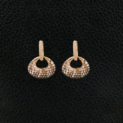 Brown & White Diamond Dangle Earrings