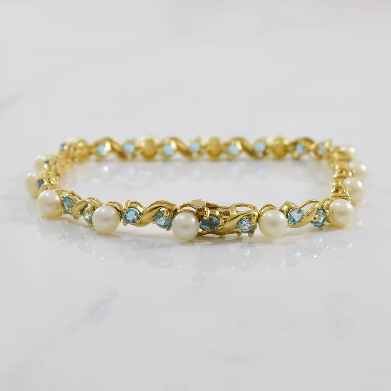 Pearl & Blue Topaz Tennis Bracelet | 13.50ctw | 7.5" |