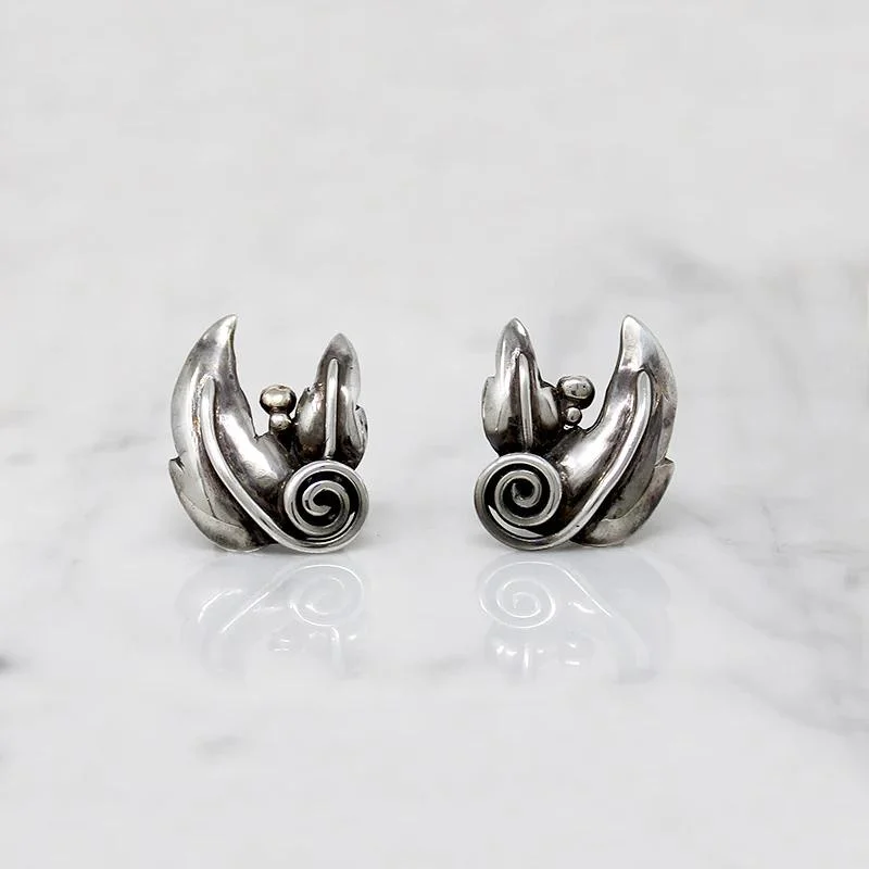 Ella Cone Modernist Sterling Leaf Earrings