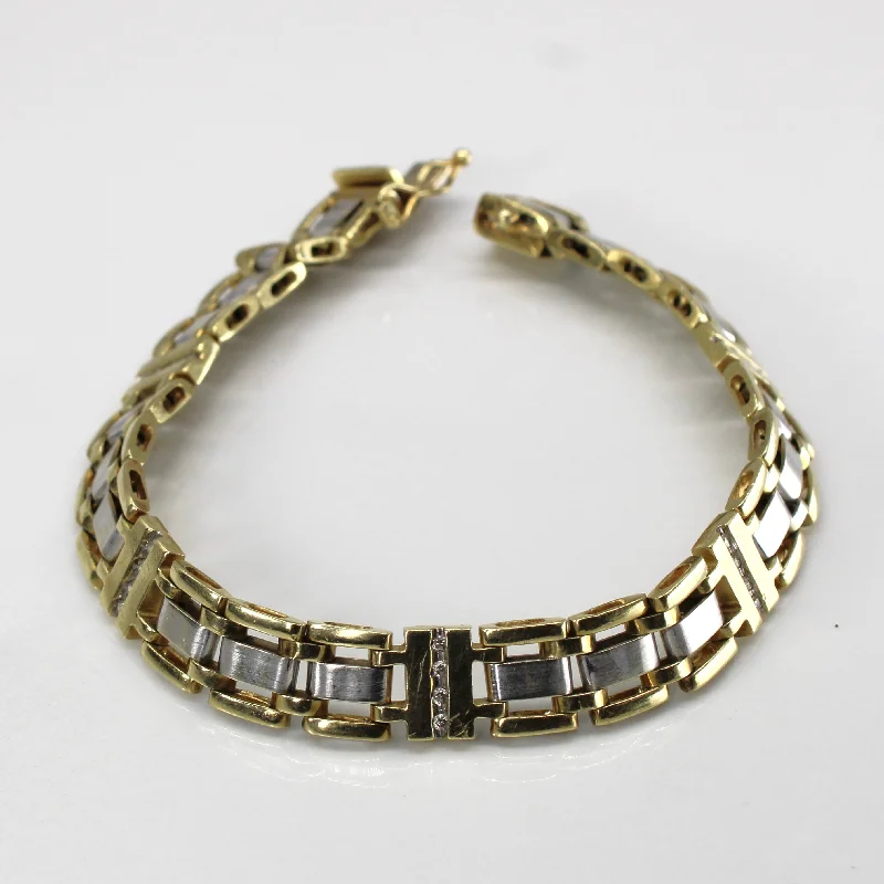 Two Tone Gold Gate Link Diamond 10K Bracelet | 0.20ctw |8"|