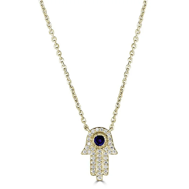 14KT GOLD SAPPHIRE & DIAMOND HAMSA NECKLACE