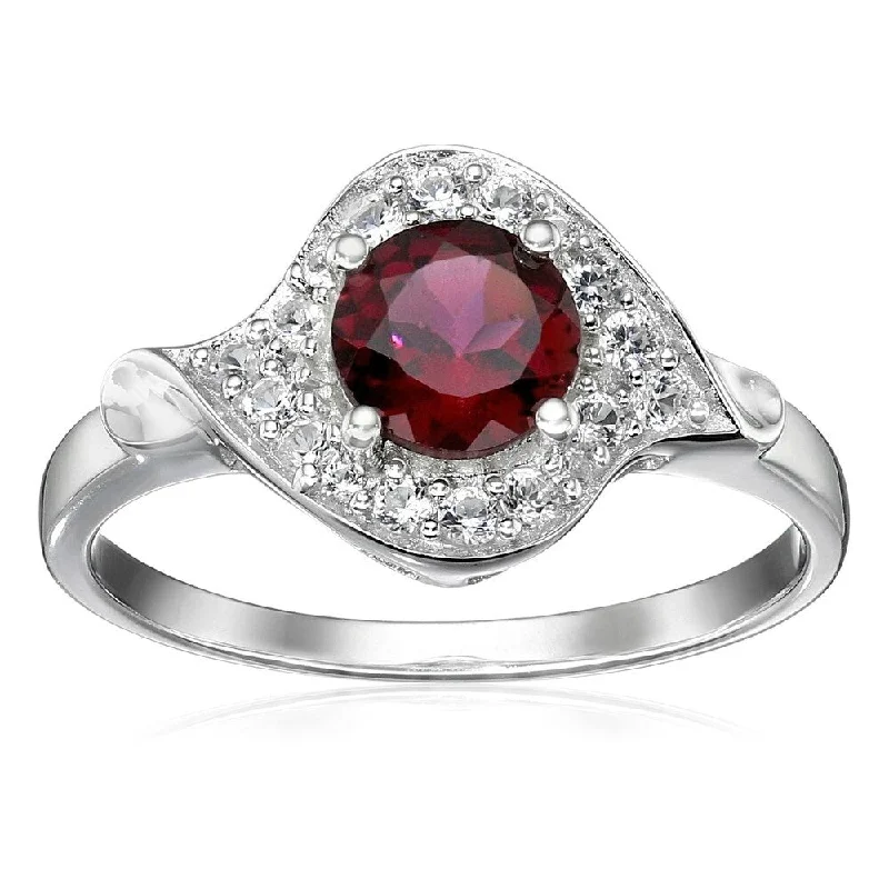 Sterling Silver Rhodolite and Created White Sapphire Ring Size - 7