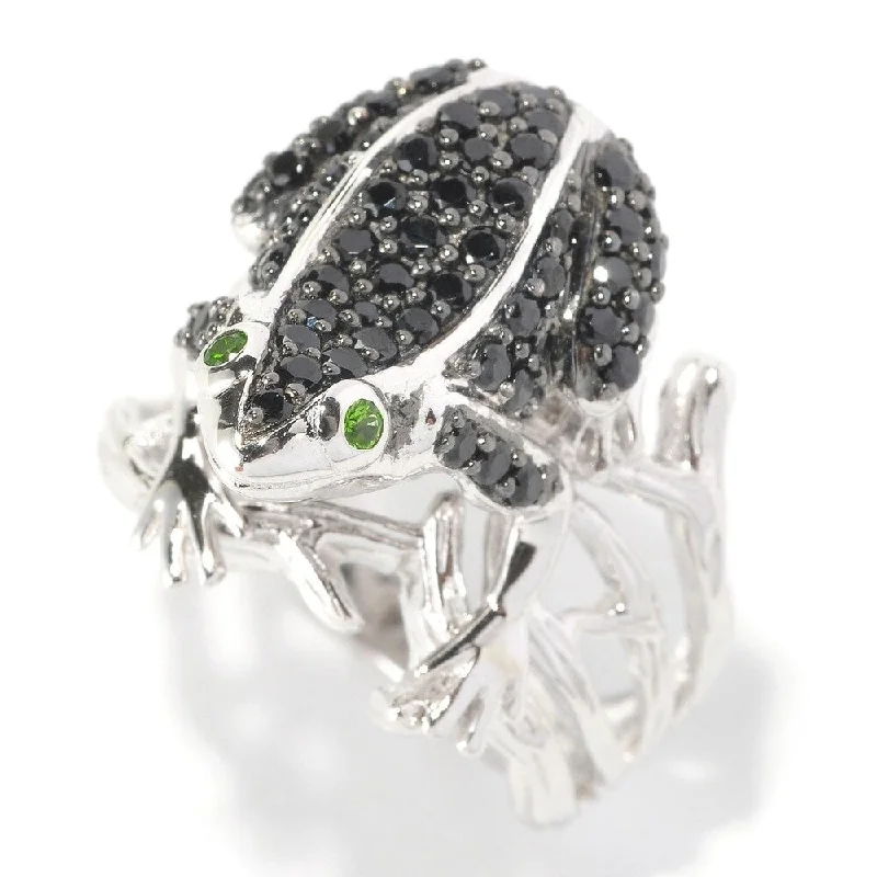 925 Sterling Silver Black Spinel and Chrome Diopside Ring