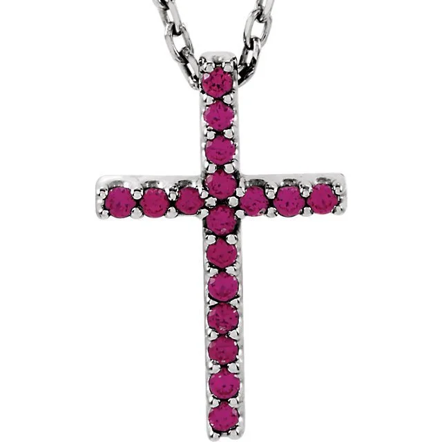 14KT GOLD 0.17 CTW GENUINE RUBY PETITE CROSS NECKLACE