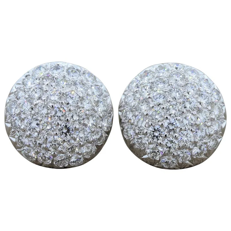 Diamond Platinum Cluster Button Earrings