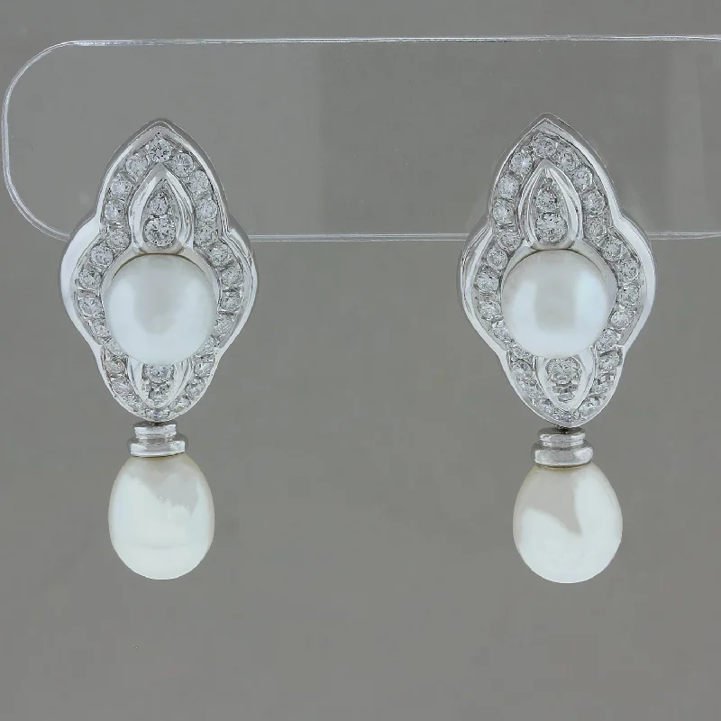 Akoya Pearl Diamond Gold Drop Earrings