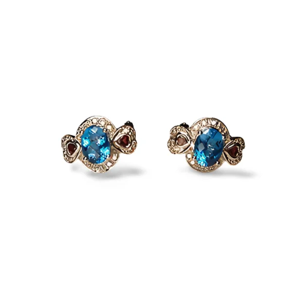 Beautiful Estate 14K White Gold Blue Topaz Garnet Diamond Heart Earrings