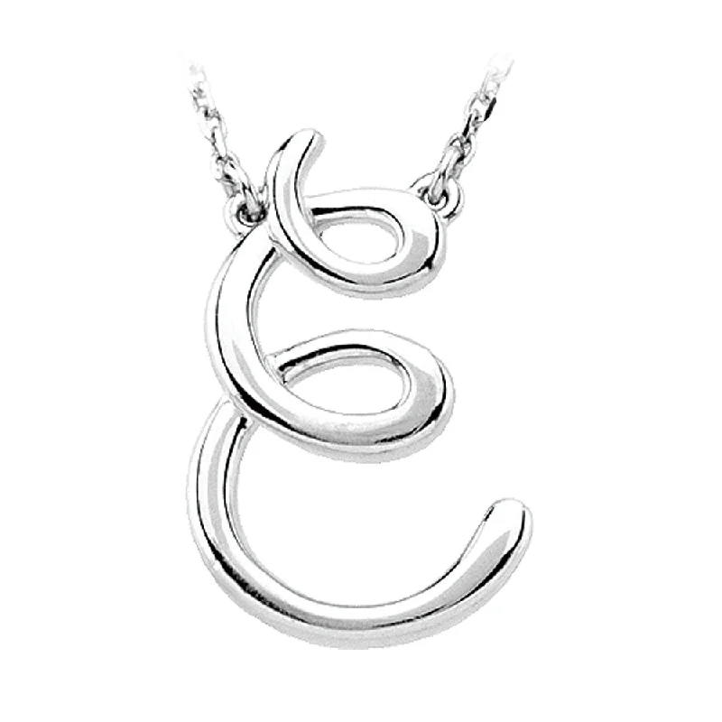 Sterling Silver, Olivia Collection, Medium Script Initial E Necklace