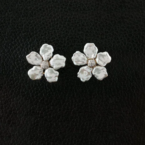 Pearl & Diamond Flower Earrings