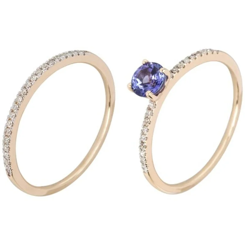 14K Gold Tanzanite and Diamond Stackable Ring