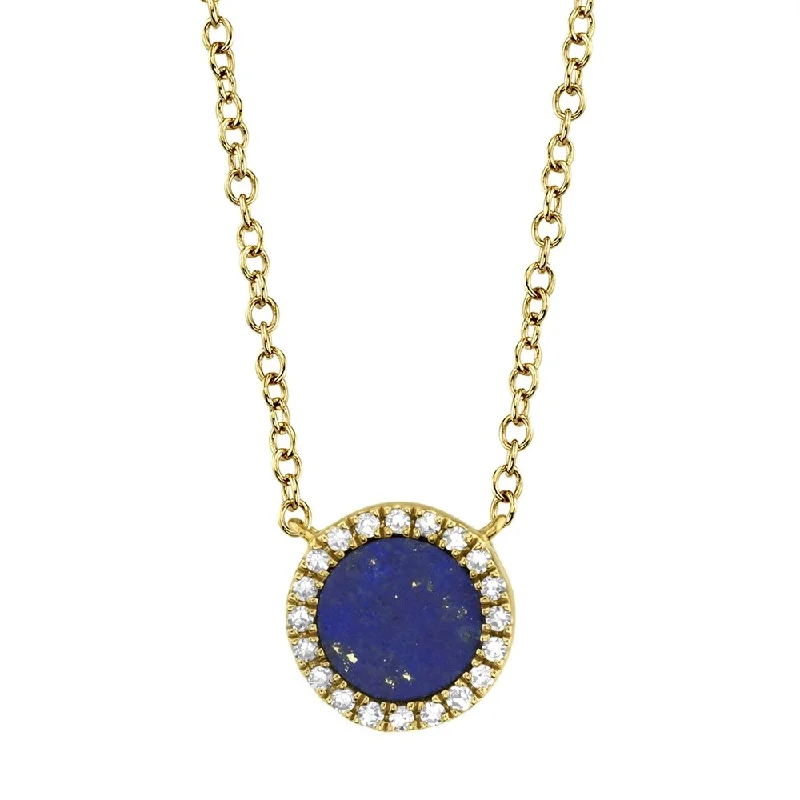 14KT GOLD .33 CT LAPIS AND 0.04 CTW DIAMOND NECKLACE