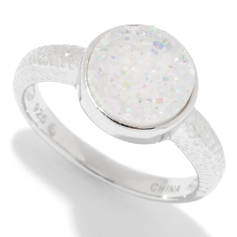 925 Sterling Silver Platinum Drusy Ring