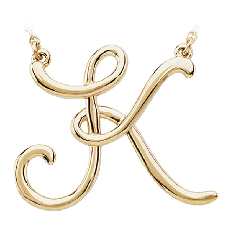 14k Yellow Gold, Olivia Collection, Medium Script Initial K Necklace