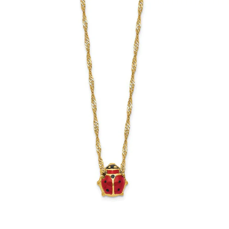 7mm 3D Ladybug 16 Inch Necklace in 14k Yellow Gold and Enamel