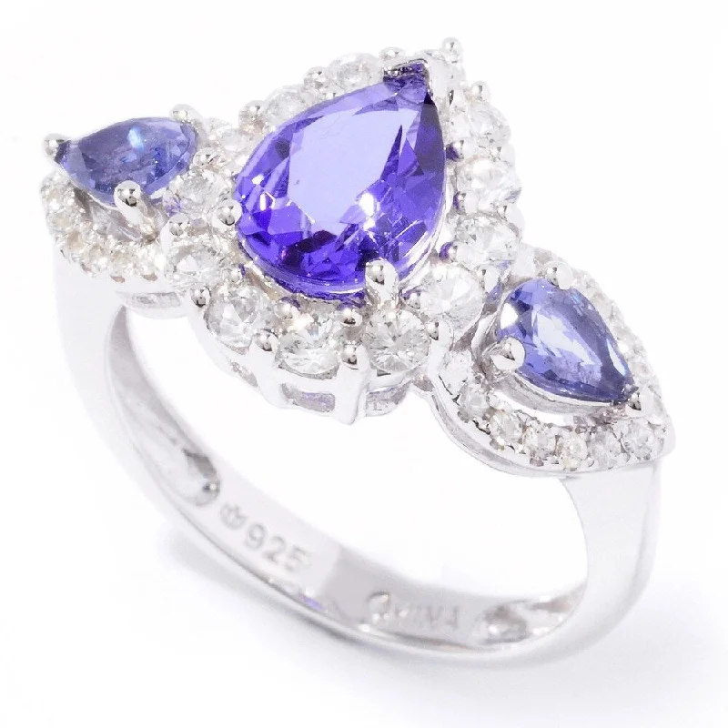 Sterling Silver 1.98Ctw Three Stone Tanzanite Doublet Ring