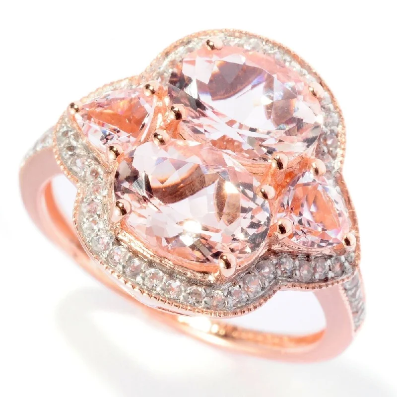 18K Rose Vermeil 2.83Ctw Dual Shaped Morganite,White Zircon Cocktail Ring