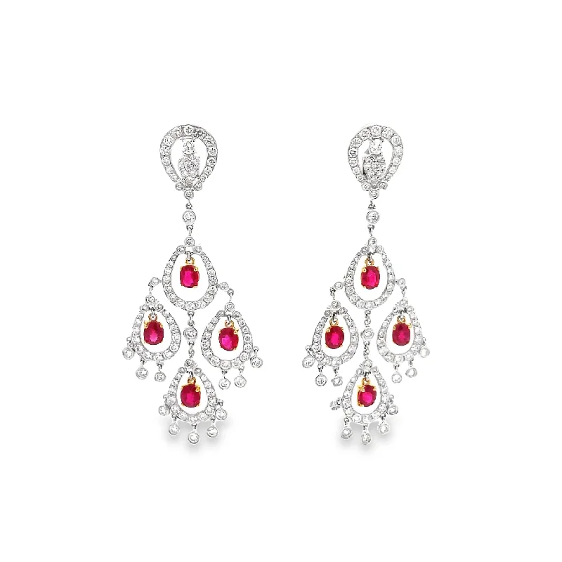 Ruby Diamond Gold Chandelier Earrings