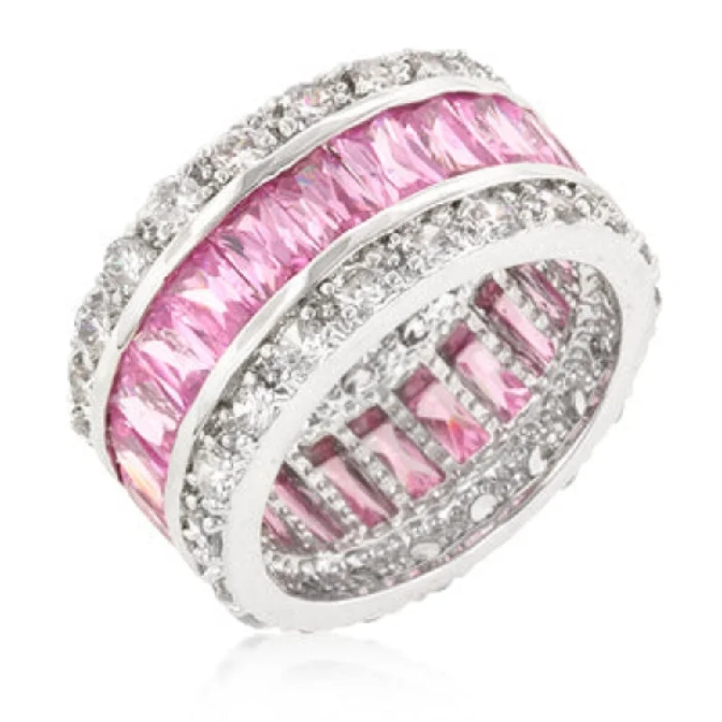 Cubic Zirconia Triple Row Pink Eternity Ring