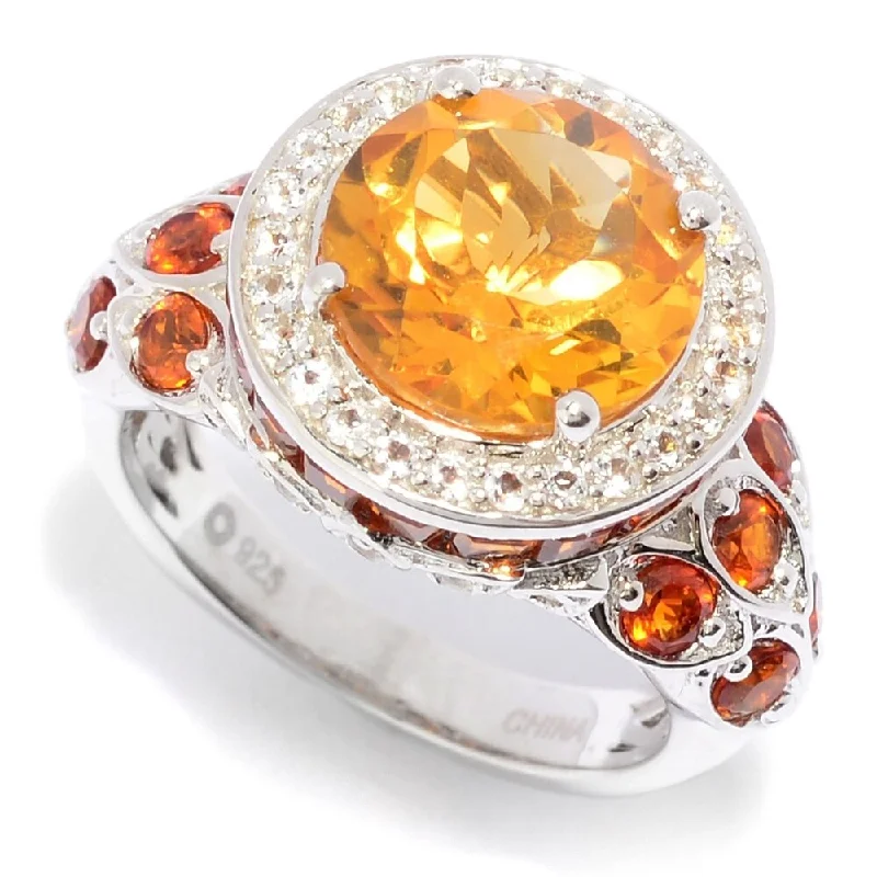 Sterling Silver 5.01ctw Citrine & White Topaz Halo Ring