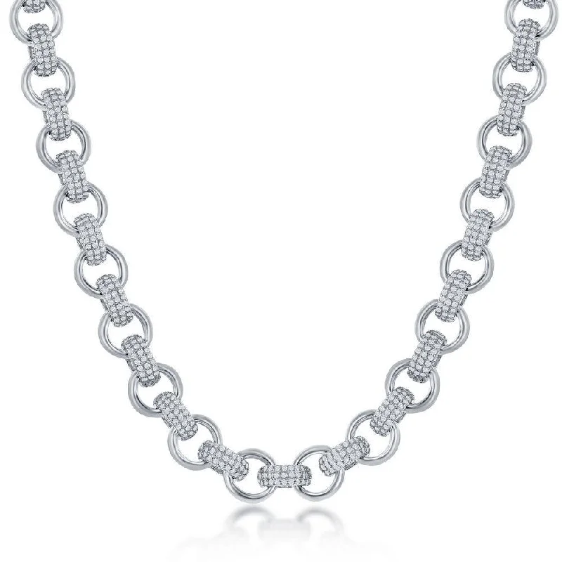 Sterling Silver Micro Pave CZ Linked Necklace