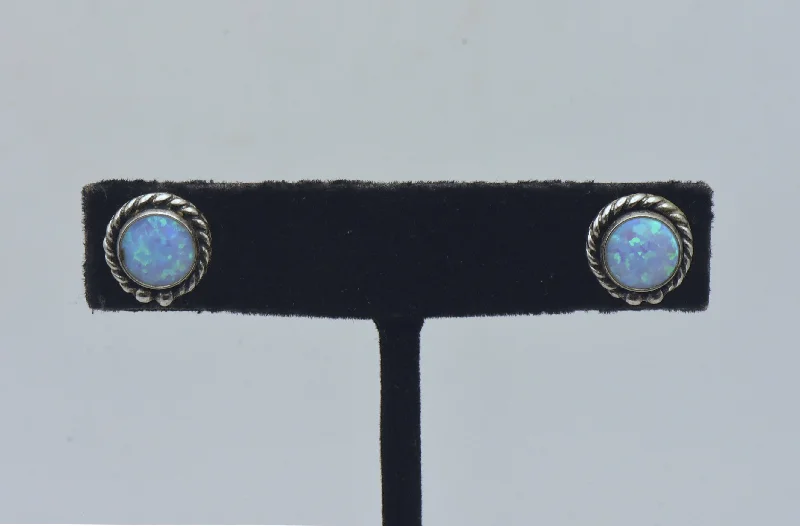 Vintage White Opal Sterling Silver Stud Earrings