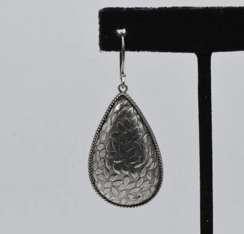 Vintage Sterling Silver Domed Teardrop Dangle Earrings - Read Description