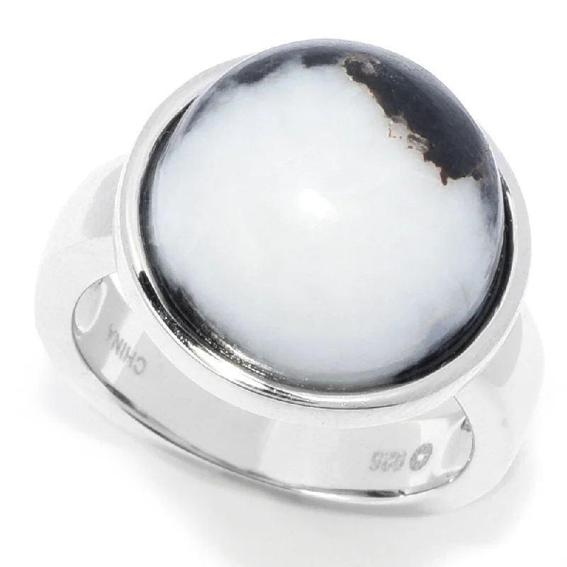 Sterling Silver 14mm White Buffalo Calcite Quartz Ring