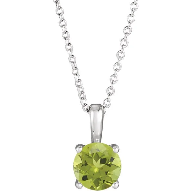 14KT GOLD ROUND PERIDOT SOLITAIRE NECKLACE