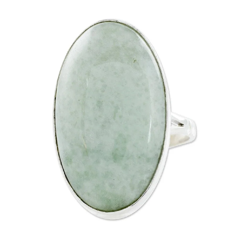 Handmade Sterling Silver Pale Green Tonalities Jade Ring (Guatemala)