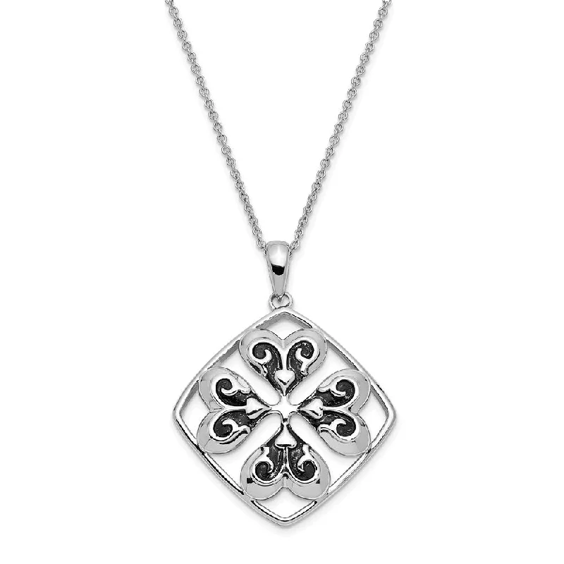 Rhodium Plated Sterling Wishing You Luck, Clover Necklace, 18 Inch