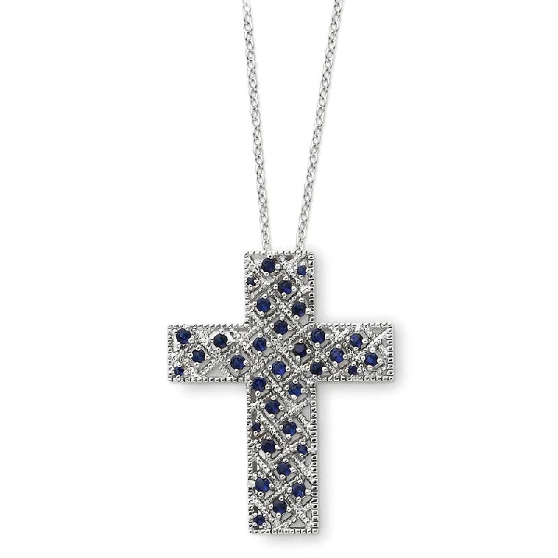 Sterling Silver September CZ Birthstone Cross Necklace, 18 Inch