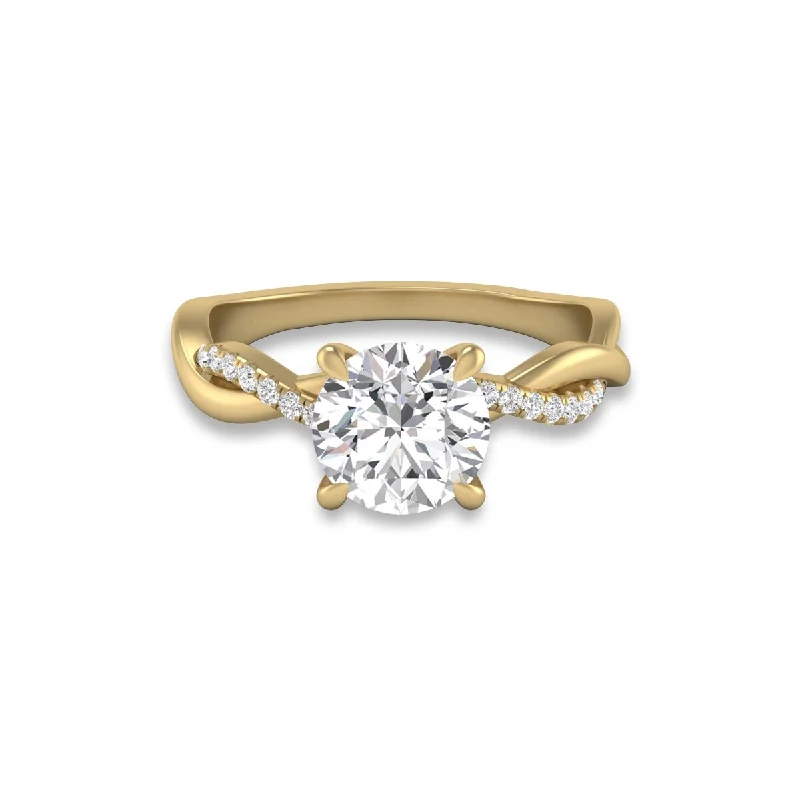 Marquee Agatha Twisted Pave Ring with IGI Certified 2.50 Carat Lab-Grown Round Diamond in 14K Yellow Gold